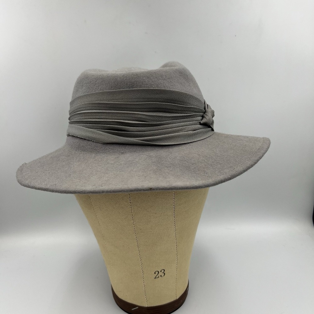 Vintage Lancaster Wool Felt Fedora Hat Grey Women's Made in USA WPL 4384